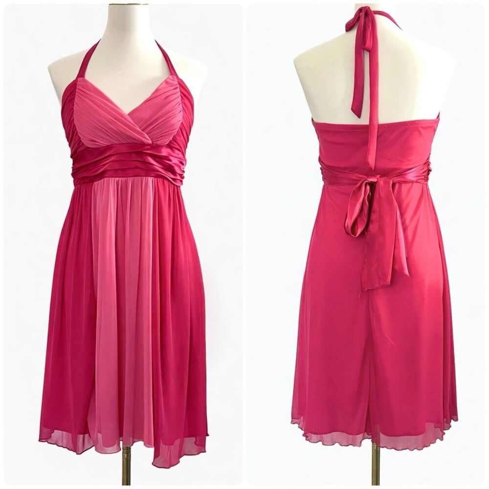 Vintage City Triangles Y2K Pink Chiffon Satin Halter Fairycore Mini Dress sz L